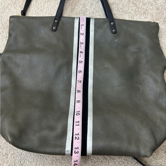 Kempton & Co Grayish Green Black Silver Slouchy Leather Bag Gold Hardware - Picture 3 of 13